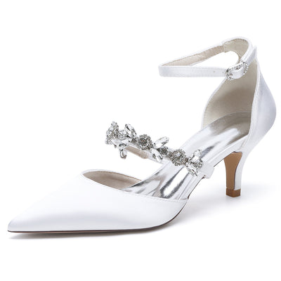 Women's Silk Satin With Ankle Strap Rhinestone Closed Toe Stiletto Heel Evening Shoes