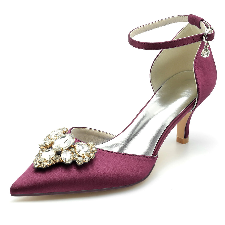 Women's Silk Satin With Rhinestone Closed Toe Ankle Strap Stiletto Heel Wedding Shoes