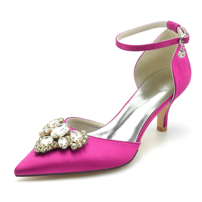 Women's Silk Satin With Rhinestone Closed Toe Ankle Strap Stiletto Heel Wedding Shoes