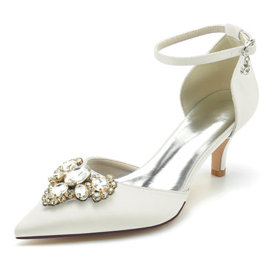 Women's Silk Satin With Rhinestone Closed Toe Ankle Strap Stiletto Heel Wedding Shoes