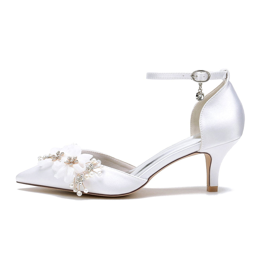 Women's Silk Satin With Ankle Strap Flower Closed Toe Stiletto Heel Evening Shoes