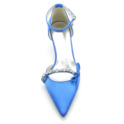 Women's Silk Satin With Ankle Strap Bowknot Rhinestone Closed Toe Stiletto Heel Evening Shoes