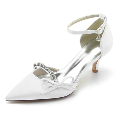 Women's Silk Satin With Ankle Strap Bowknot Rhinestone Closed Toe Stiletto Heel Evening Shoes