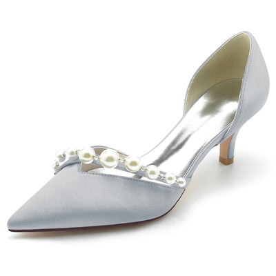 Women's Silk Satin With Pearl Closed Toe Stiletto Heel Wedding Shoes