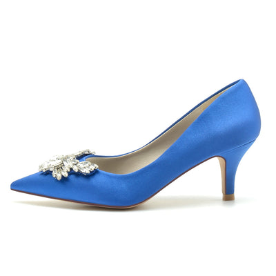 Women's Silk Satin With Rhinestone Closed Toe Stiletto Heel Evening Shoes