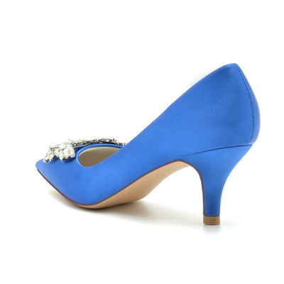 Women's Silk Satin With Rhinestone Closed Toe Stiletto Heel Evening Shoes