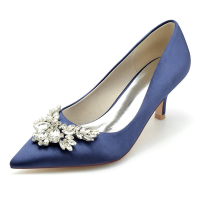 Women's Silk Satin With Rhinestone Closed Toe Stiletto Heel Evening Shoes