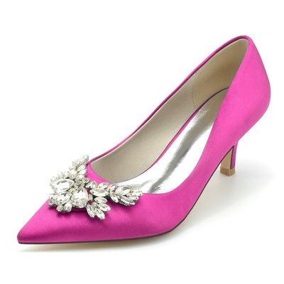 Women's Silk Satin With Rhinestone Closed Toe Stiletto Heel Evening Shoes