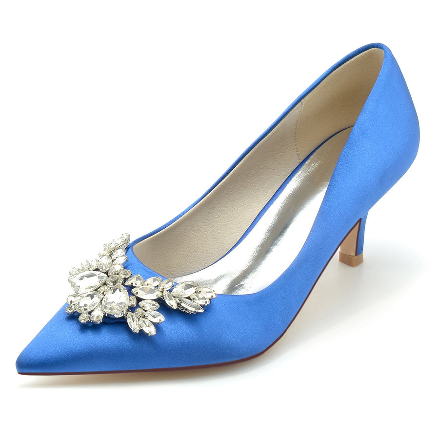 Women's Silk Satin With Rhinestone Closed Toe Stiletto Heel Evening Shoes