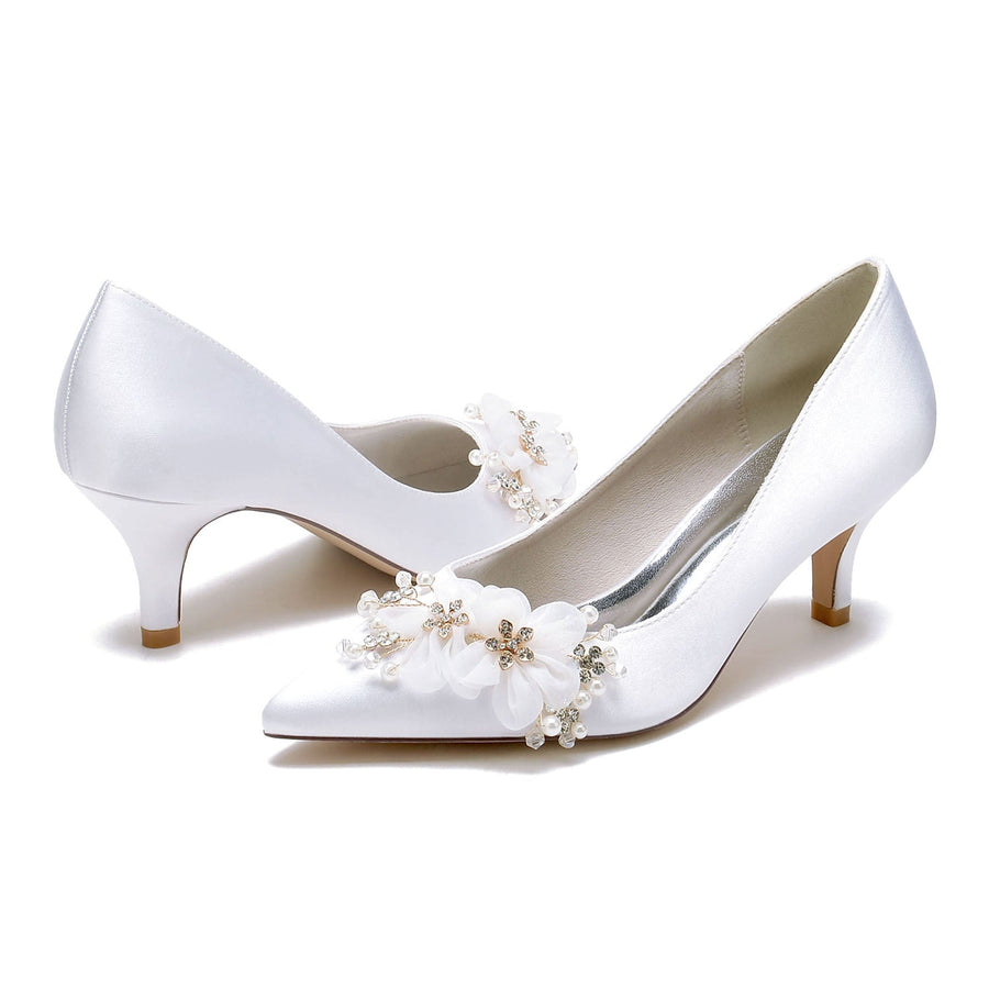 Women's Silk Satin With Flower Closed Toe Stiletto Heel Evening Shoes