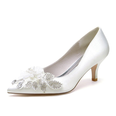 Women's Silk Satin With Closed Toe Flower Stiletto Heel Wedding Shoes