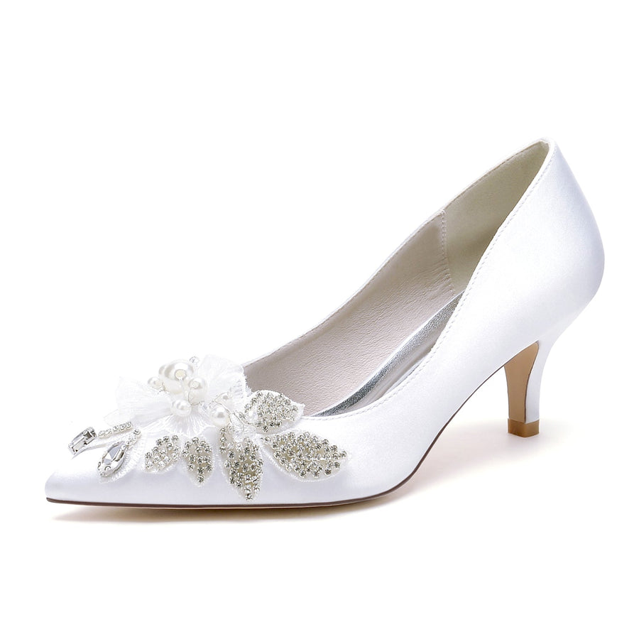 Women's Silk Satin With Closed Toe Flower Stiletto Heel Wedding Shoes