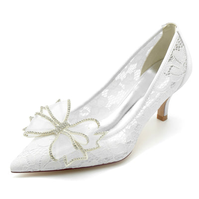 Women's Lace With Bowknot Lace Closed Toe Stiletto Heel Wedding Shoes