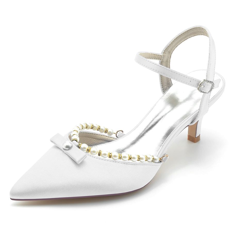 Women's Silk Satin With Ankle Strap Pearl Closed Toe Stiletto Heel Evening Shoes