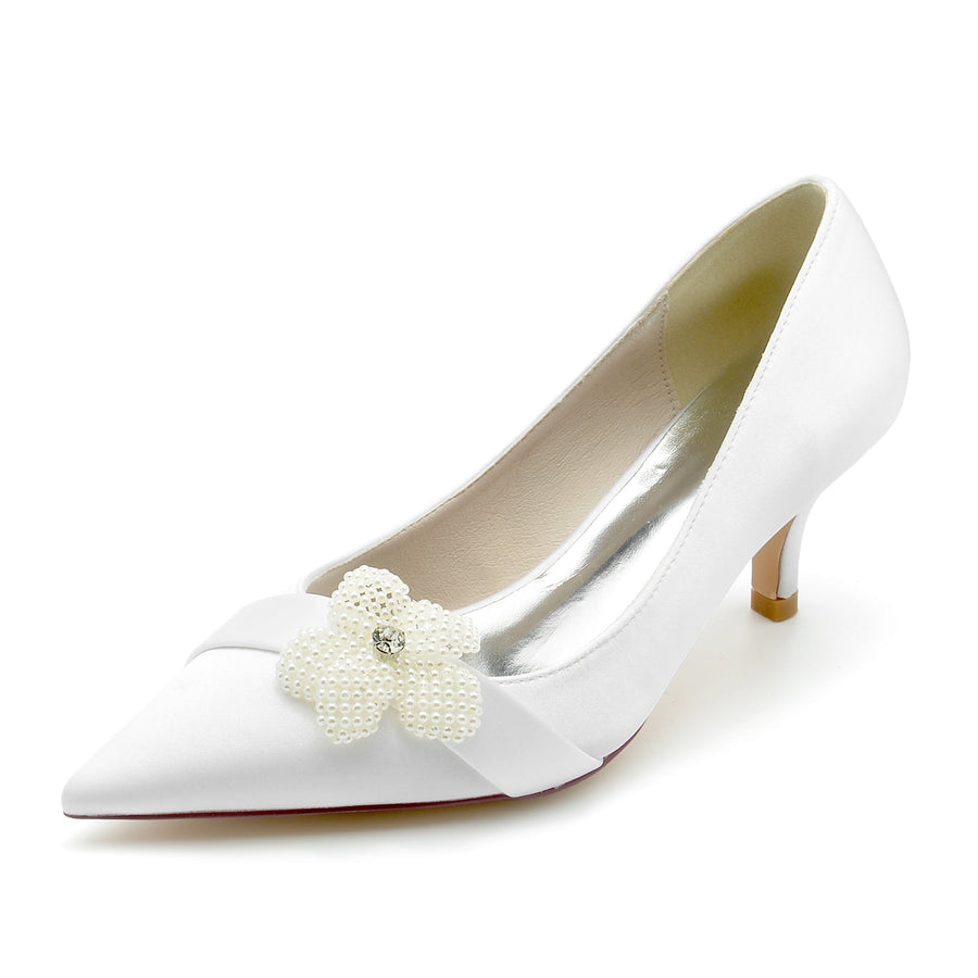 Women's Flower Closed Toe Silk Satin With Stiletto Heel Wedding Shoes