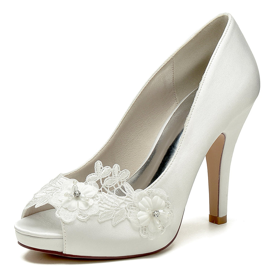 Women's Flower Silk Satin With Closed Toe Stiletto Heel Evening Shoes