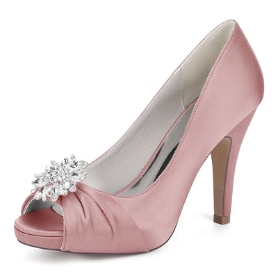 Women's Ankle Rhinestone Peep Toe Silk Satin With Stiletto Heel Party Shoes