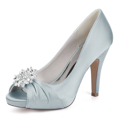 Women's Ankle Rhinestone Peep Toe Silk Satin With Stiletto Heel Party Shoes