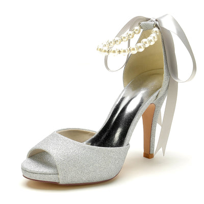 Women's Glitter With Ankle Strap Lace-up Peep Toe Stiletto Heel Wedding Shoes