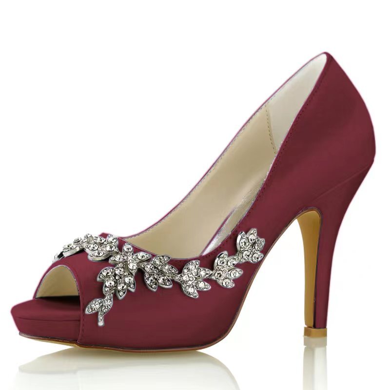 Women's Silk Satin With Rhinestone Peep Toe Stiletto Heel Evening Shoes