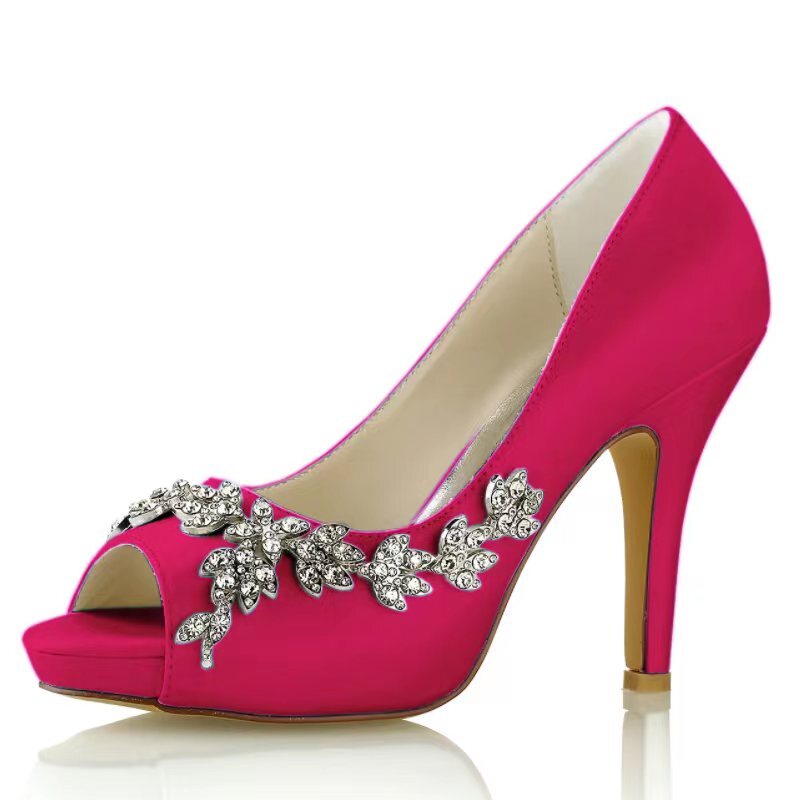 Women's Silk Satin With Rhinestone Peep Toe Stiletto Heel Evening Shoes