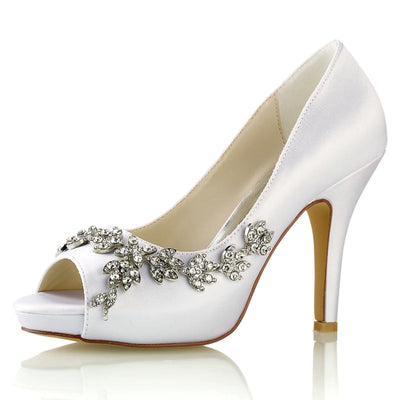 Women's Silk Satin With Rhinestone Peep Toe Stiletto Heel Evening Shoes