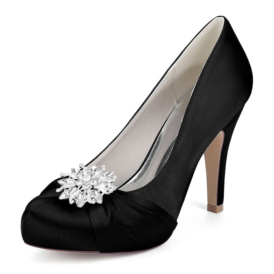 Women's Silk Satin Rhinestone With Closed Toe Stiletto Heel Evening Shoes