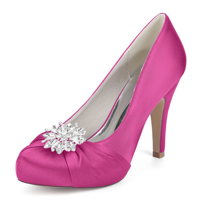 Women's Silk Satin Rhinestone With Closed Toe Stiletto Heel Evening Shoes