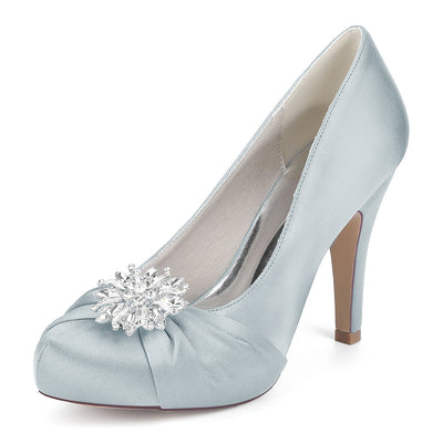 Women's Silk Satin Rhinestone With Closed Toe Stiletto Heel Evening Shoes