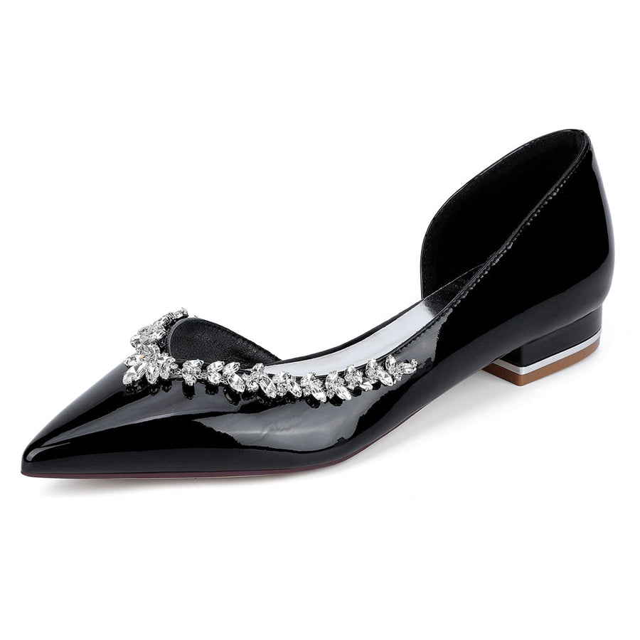 Women's Lace Closed Toe Rhinestone Flat Heel Evening Shoes