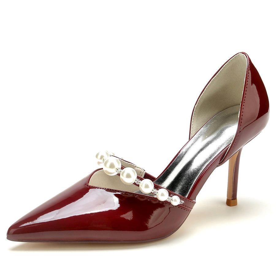 Women's Patent Leather Mirror Finish With Pearl Closed Toe Stiletto Heel Evening Shoes