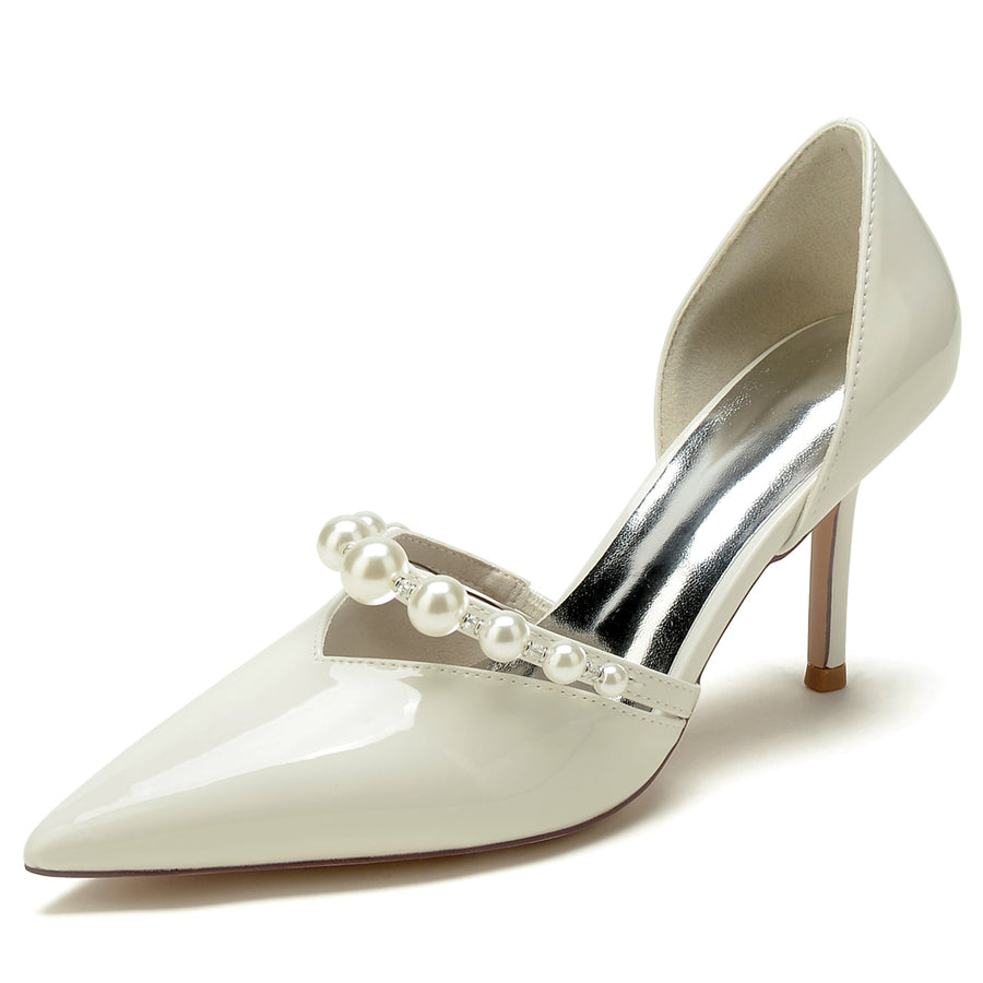 Women's Patent Leather Mirror Finish With Pearl Closed Toe Stiletto Heel Evening Shoes