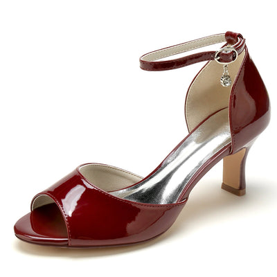 Women's Patent Leather Mirror Finish With Ankle Strap Peep Toe Spool Heel Party Shoes