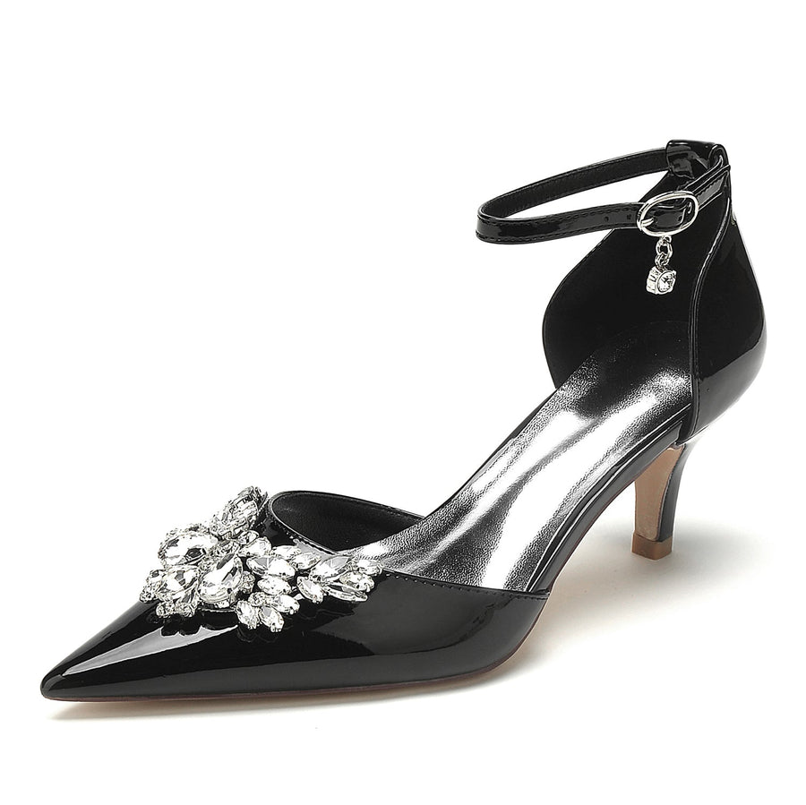 Women's Patent Leather Mirror Finish With Ankle Strap Rhinestone Closed Toe Stiletto Heel Evening Shoes