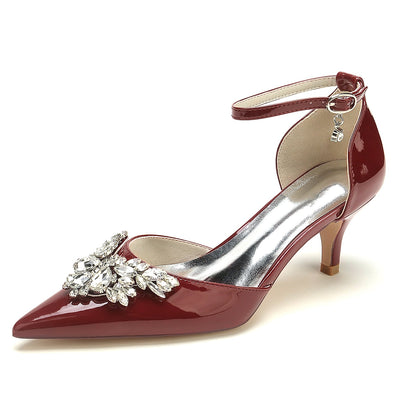 Women's Patent Leather Mirror Finish With Ankle Strap Rhinestone Closed Toe Stiletto Heel Evening Shoes