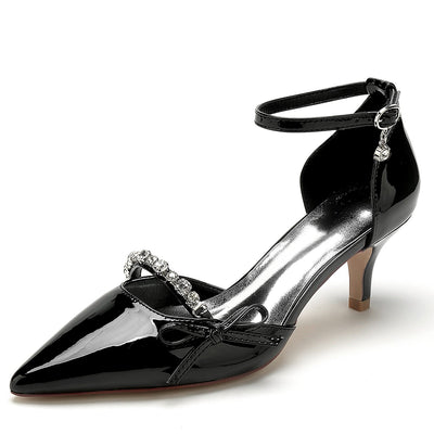 Women's Patent Leather Mirror Finish With Ankle Strap Bowknot Rhinestone Closed Toe Stiletto Heel Evening Shoes