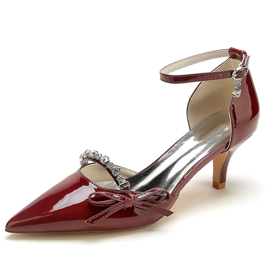 Women's Patent Leather Mirror Finish With Ankle Strap Bowknot Rhinestone Closed Toe Stiletto Heel Evening Shoes