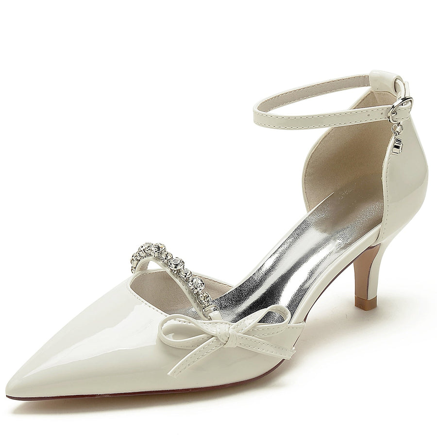 Women's Patent Leather Mirror Finish With Ankle Strap Bowknot Rhinestone Closed Toe Stiletto Heel Evening Shoes