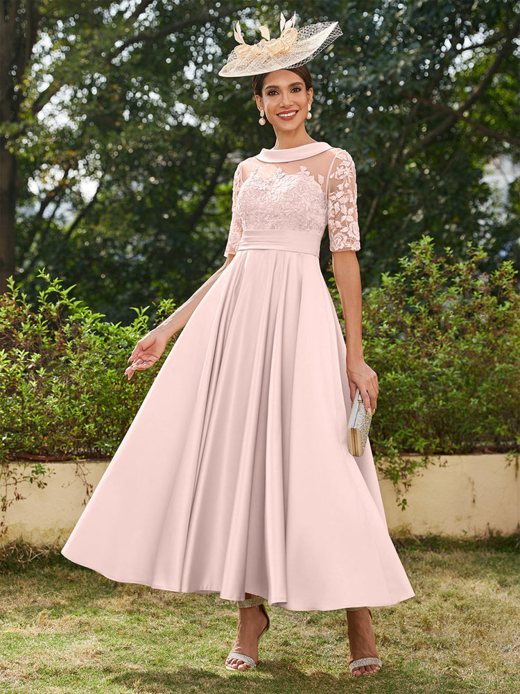 Pink tea length formal dresses best sale