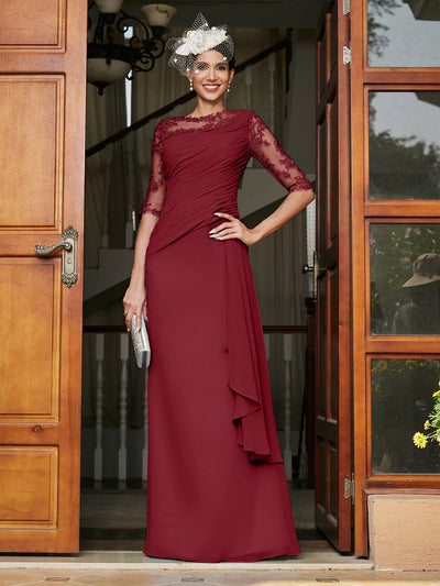 Sheath/Column Scoop Half Sleeves Long Evening Dresses with Appliques