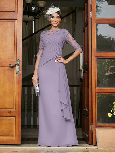 Sheath/Column Scoop Half Sleeves Long Evening Dresses with Appliques