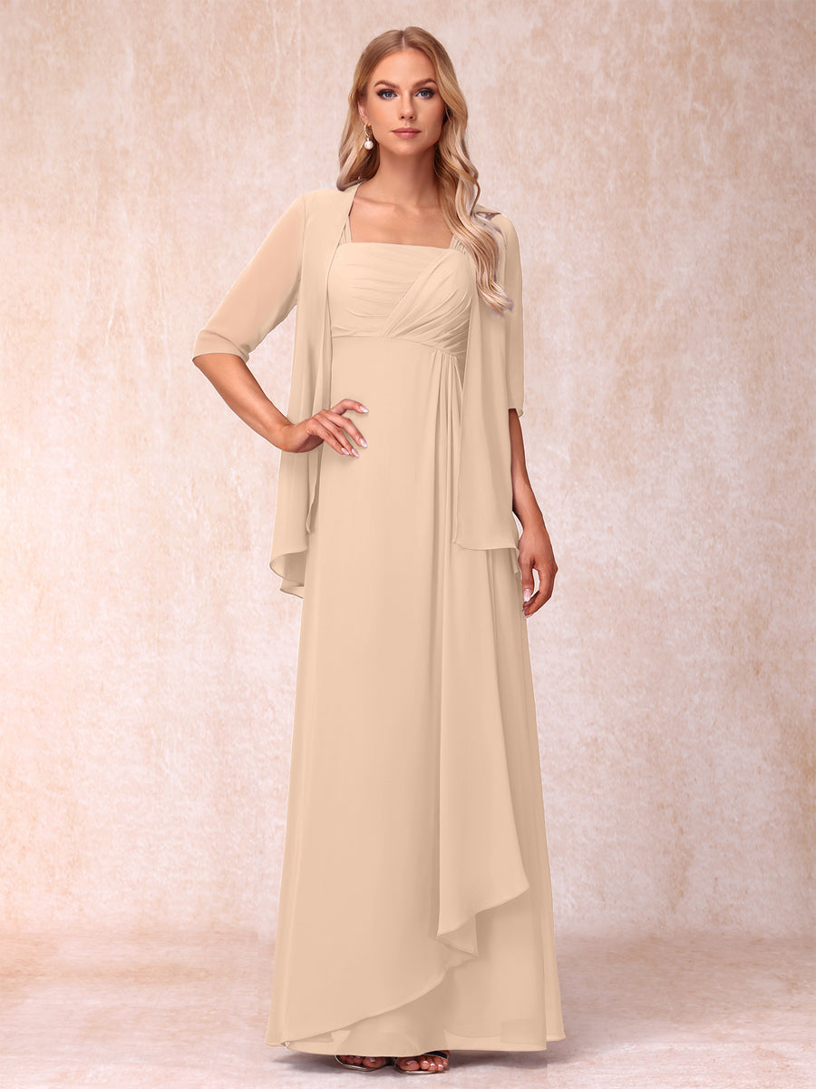 A-Line/Princess Sleeveless Long Formal Evening Dresses With Ruffles & Jacket