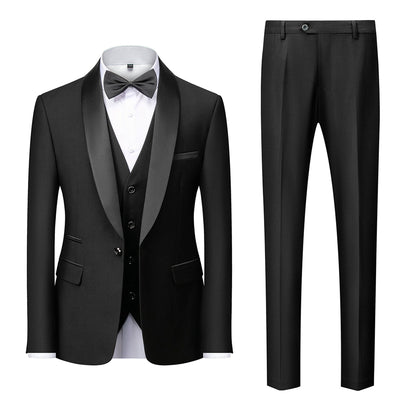 Tailored Fit Single Breasted One-button 3 Pieces Solid Colored Men's Wedding Suits