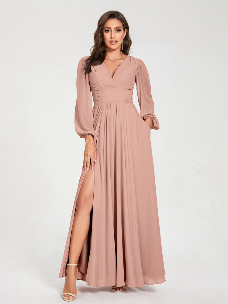 Dusty rose long sleeve bridesmaid clearance dresses