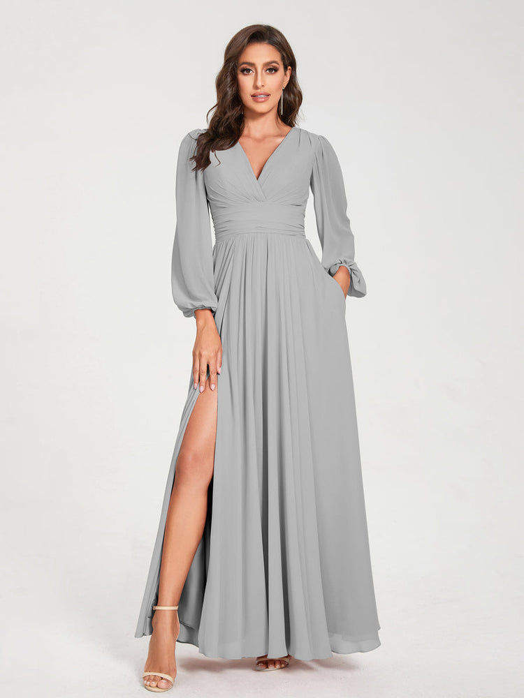 Silver long clearance sleeve bridesmaid dress