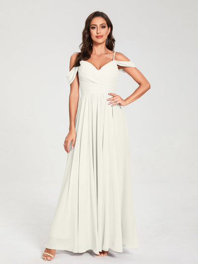 A-Line/Princess Chiffon Spaghetti Straps Off-the-Shoulder Sleeveless Floor-Length Split Side Bridesmaid Dresses