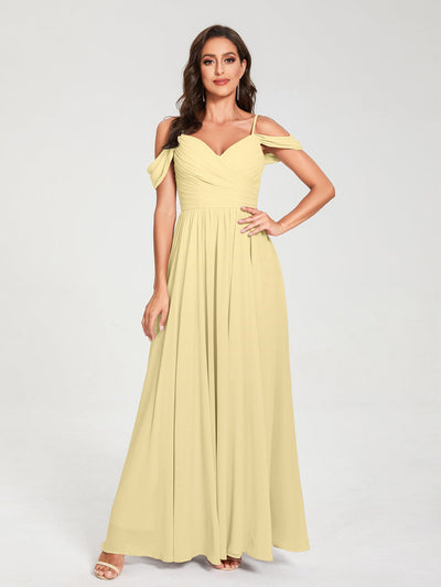 A-Line/Princess Chiffon Spaghetti Straps Off-the-Shoulder Sleeveless Floor-Length Split Side Bridesmaid Dresses