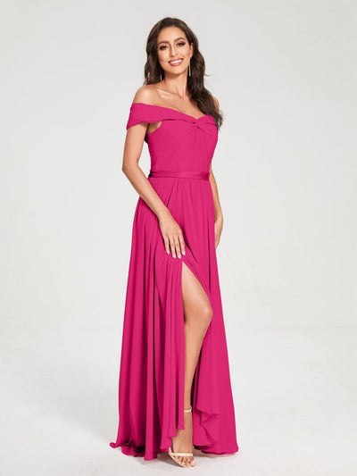 A-Line/Princess Chiffon Off-the-Shoulder Sleeveless Floor-Length Split Side With Belt Bridesmaid Dresses