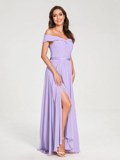 A-Line/Princess Chiffon Off-the-Shoulder Sleeveless Floor-Length Split Side With Belt Bridesmaid Dresses