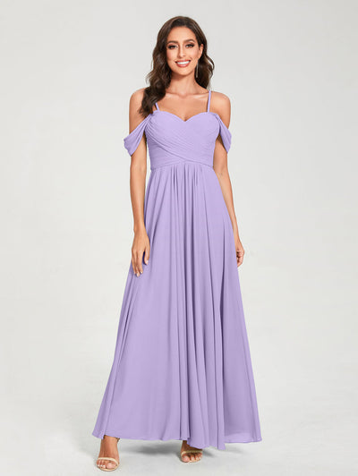 A-Line/Princess Chiffon Spaghetti Straps Short Sleeves Floor-Length With Pleats Bridesmaid Dresses